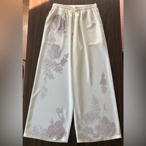 Boston Proper pant Wide leg pants Silky linen look elastic waist floral print 14